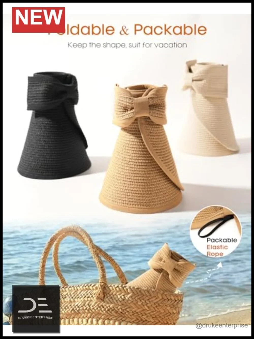 Women's Sun Visor Hat UPF 80+ Packable Wide Brim Paper Straw